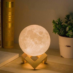Lampa Moon 3D cu suport de lemn foto