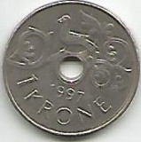 No(2) moneda-NORVEGIA-N 1 KORONE 1997