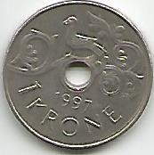 No(2) moneda-NORVEGIA-N 1 KORONE 1997 foto