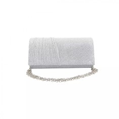 Geanta plic seara pentru ocazii si petreceri, argintiu, sclipici, mic, 20 x 10 cm, Magrot 24005