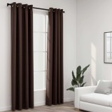 Perdele Opace vidaXL Taupe 140x245 cm, Set 2 Bucati, Aspect Panza, Ocheti, Poliester