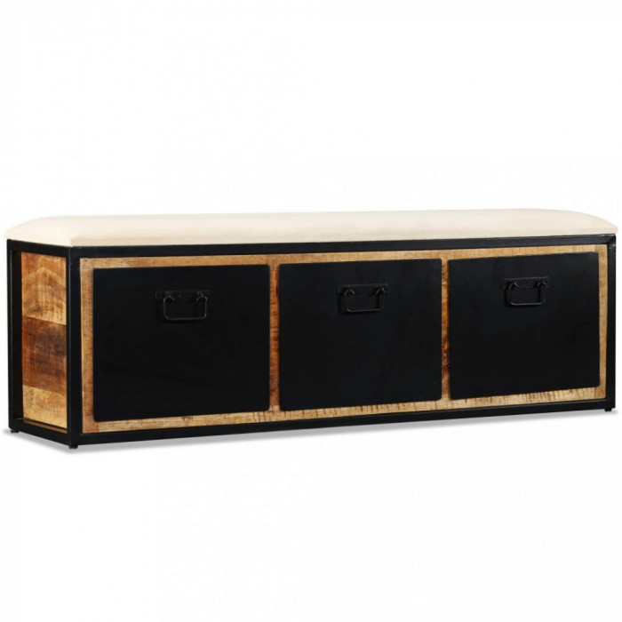 vidaXL Bancă depozitare 3 sertare, lemn masiv de mango, 120x30x40 cm