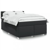 VidaXL Pat box spring cu saltea, negru, 160x200 cm, piele ecologică