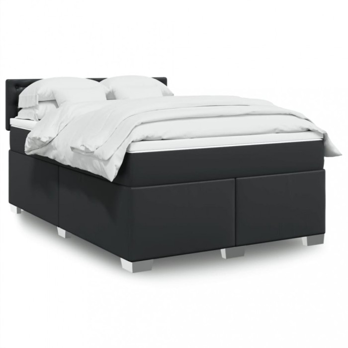 vidaXL Pat box spring cu saltea, negru, 160x200 cm, piele ecologică 3288428