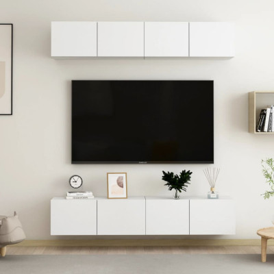 Comode TV, 4 buc., alb, 80x30x30 cm, lemn compozit GartenMobel Dekor foto