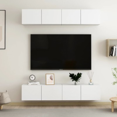 Comode TV, 4 buc., alb, 80x30x30 cm, lemn compozit foto