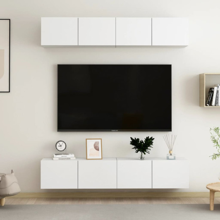 Comode TV, 4 buc., alb, 80x30x30 cm, lemn compozit GartenMobel Dekor