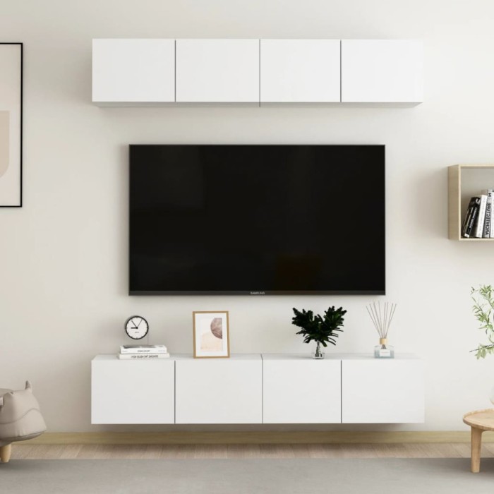 Comode TV, 4 buc., alb, 80x30x30 cm, lemn compozit