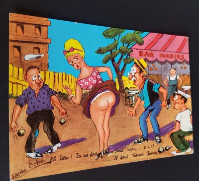 Scenă comică petanque, anii &amp;#039;60, colecție rară -Carte poștală vintage umoristică Franța foto
