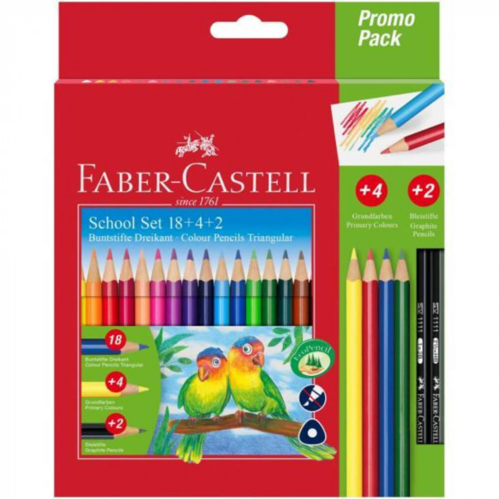 Creioane Colorate Faber-Castell Eco, 24 Buc/Set, 22 Creioane Colorate + 2 Creioane Grafit, Culori Asortate, Creion de Colorat, Creioaner Bicolore, Cre