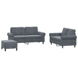Cumpara ieftin Set de canapele cu perne, 3 piese, gri inchis, catifea