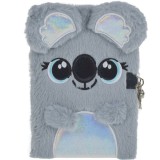 Jurnal plușat A5 cu lacăt și 2 chei &ndash; urs koala, 96 pagini liniate, urechi și lăbuțe mobile