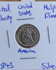 AMERICA, SUA HALF 1/2 DIME 1843, AG.900, MONEDA RARA foto