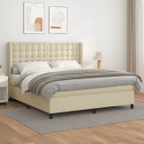 vidaXL Pat box spring cu saltea, crem, 180x200 cm, piele ecologică 3132515