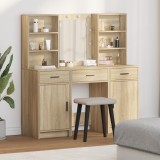 vidaXL Set masă toaletă cu LED, 3 piese, stejar sonoma, lemn prelucrat