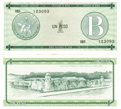 Cuba 1 Peso Exchange Certificate Seria B UNC foto