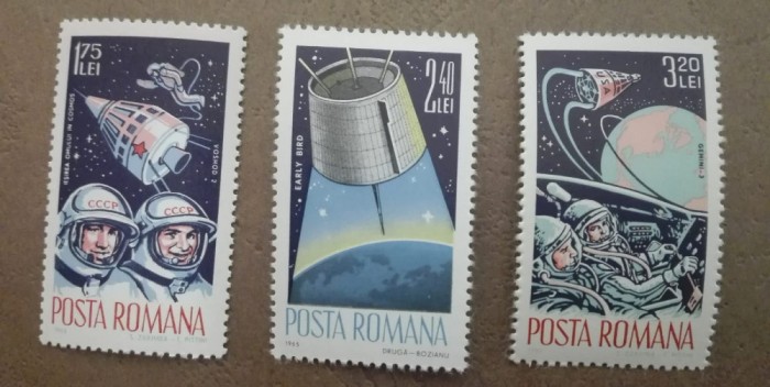 TIMBRE ROM&Acirc;NIA MNH L.P.611/1965 COSMONAUTICĂ I serie simplă