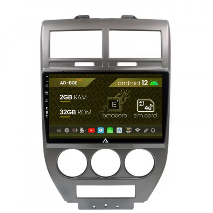 Navigatie Jeep Compass Patriot (2006-2010), Android 12, E-Octacore 2GB RAM + 32GB ROM, 9 Inch - AD-BGE9002+AD-BGRKIT295