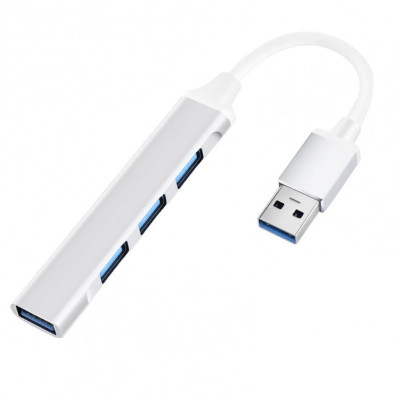 USB HUB Techstar&amp;reg; Diviso, USB 3.0 la 4 x USB 3.0, Aluminium, Compact, Usor, Plug&amp;amp;Play, Argintiu foto