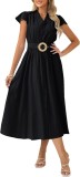Rochie maxi din bumbac, croială A, decolteu V, pentru femei &ndash; Negru S