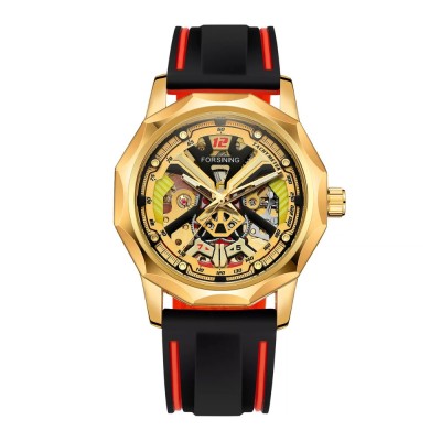 Ceas Barbati Forsining 8284 Negru-Auriu Mecanic , Design Luxury, Functii Multiple, Rezistent la Apa 3ATM foto