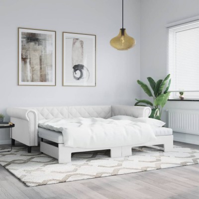 vidaXL Pat de zi cu extensie și saltele alb 90x200 cm piele ecologică 3197728 foto