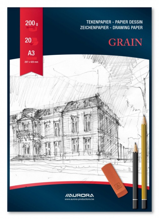 Bloc desen A3, 20 file - 200g/mp, AURORA Grain - carton alb
