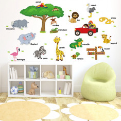 Sticker decorativ perete Giftify Safari Park cu animale pentru camera copiilor foto