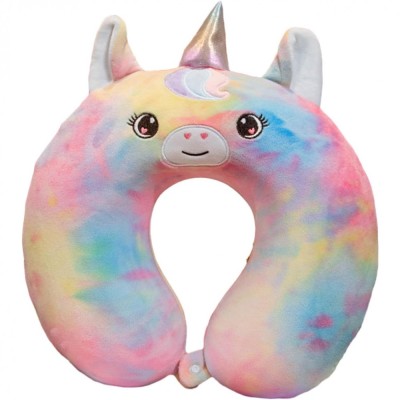 Pern&amp;Auml; travelunicorn, suport ergonomic pentru g&amp;Atilde;&amp;cent;t &amp;Egrave;i cap, spum&amp;Auml; cu memorie, 30x30 cm, sistem de prindere cu capse, design multicolor foto