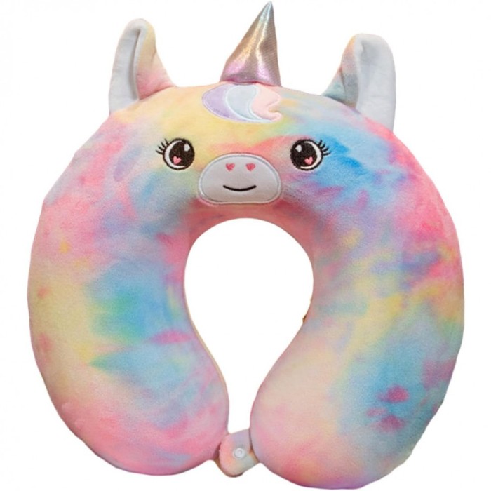 Pern&Auml; travelunicorn, suport ergonomic pentru g&Atilde;&cent;t &Egrave;i cap, spum&Auml; cu memorie, 30x30 cm, sistem de prindere cu capse, design multicolor