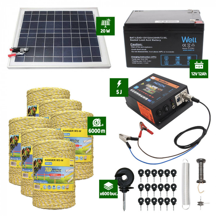 Pachet Gard electric 5J putere plus 6000m de fir si Panou Solar