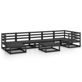 Set mobilier de gradina, 8 piese, negru, lemn masiv de pin
