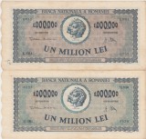 Romania 2 x 1.000.000 Lei 1947 VF+ Variante Culoare - Bancnote Romanesti