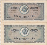 ROMANIA 2 X 1000000 LEI 1947 VF+ VARIANTE DE CULOARE