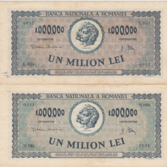 ROMANIA 2 X 1000000 LEI 1947 VF+ VARIANTE DE CULOARE