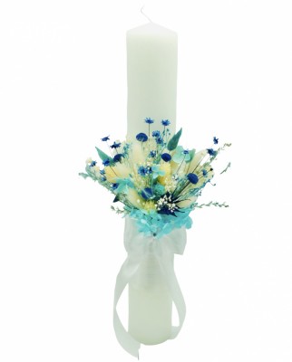 Lumanare pentru cununie botez, 30 cm, cu flori criogenate si plante naturale uscate (personalizabila cromatic si cu text) foto