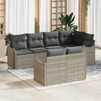vidaXL Set de canapele pentru grădină 7 pcs Gri deschis Rattan poli 3354411 foto
