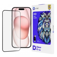 Folie de protectie Ecran Lito D+ Pro pentru Apple iPhone 15, Sticla Securizata, Full Glue, Neagra