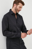 Michael Kors camasa barbati, culoarea negru, cu guler clasic, slim