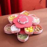 Tava pentru Servire, Cyrax, pentru Fructe / Legume / Snackuri, cu Sertare, Deschidere Rotativa, pe 2 Straturi, in Forma de Floare, 26 x 26 x 11.5 cm R