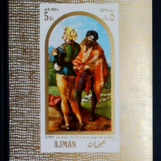 AJMAN, PICTURA EUROPEANĂ - COLIȚĂ IMPERF. + SERIE COMPLETĂ MNH (2 FOTO)