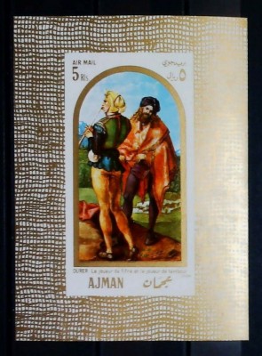 AJMAN, PICTURA EUROPEANĂ - COLIȚĂ IMPERF. + SERIE COMPLETĂ MNH (2 FOTO) foto