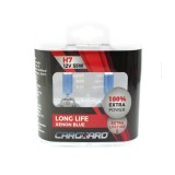 Set 2 Becuri Auto Halogen H7 Long Life, Intensitate +100%, Efect Alb Xenon, 12V, 55W, Sticla Quartz, Durata de Viata Extinsa