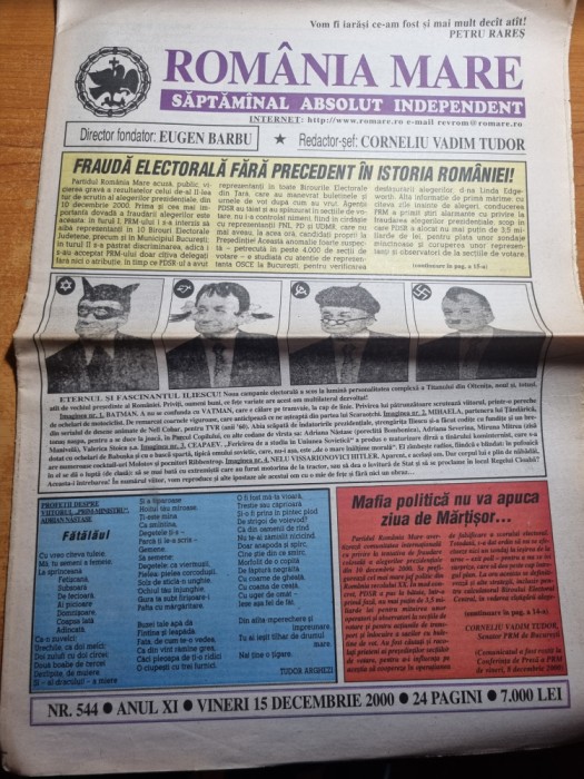 romania mare 15 decembrie 2000-frauda electorala fara precedent in romnaia