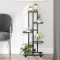 Gossi suport de flori cu 5 etaje, cu roti, negru, 44x23x100 cm, fier