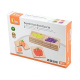 Viga Blocuri Magnetice Lemn Fructe, Joc Educativ Montessori, 32 Piese, 18 luni+