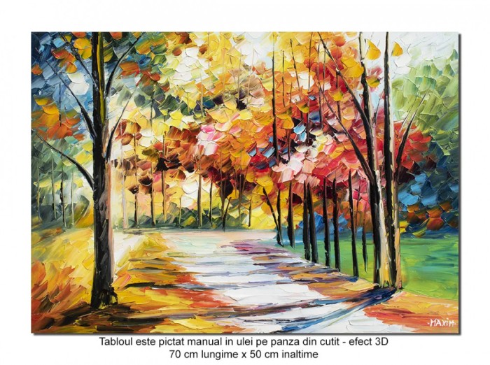 Tablou peisaj impresionist pictat manual in cutit, Magia naturii, 70x50cm ulei pe panza efect 3D, Spectaculos