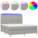 Cumpara ieftin Pat cu arcuri, saltea si LED, gri deschis, 180x200 cm, textil