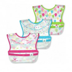 Set 3 bavete impermeabile cu buzunar reversibil, Pink Cupcakes, Green Sprouts