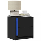 vidaXL Noptiere cu lumini LED, 2 buc., negru, lemn prelucrat